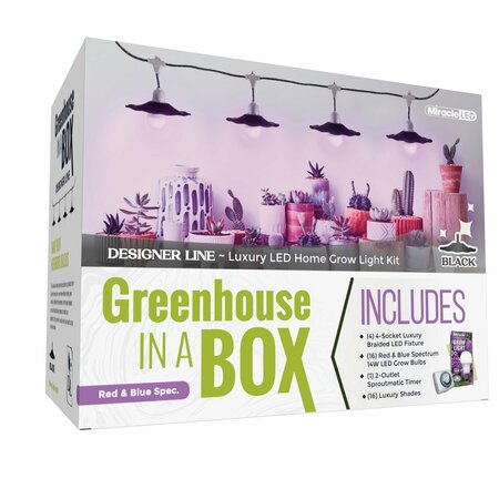 MIRACLE LED 4-Socket Designer Greenhouse in a Box Grow Lght Kit, Red/Blue Spec, 14W Rplc 150W Grow Bulbs, 4PK 801776